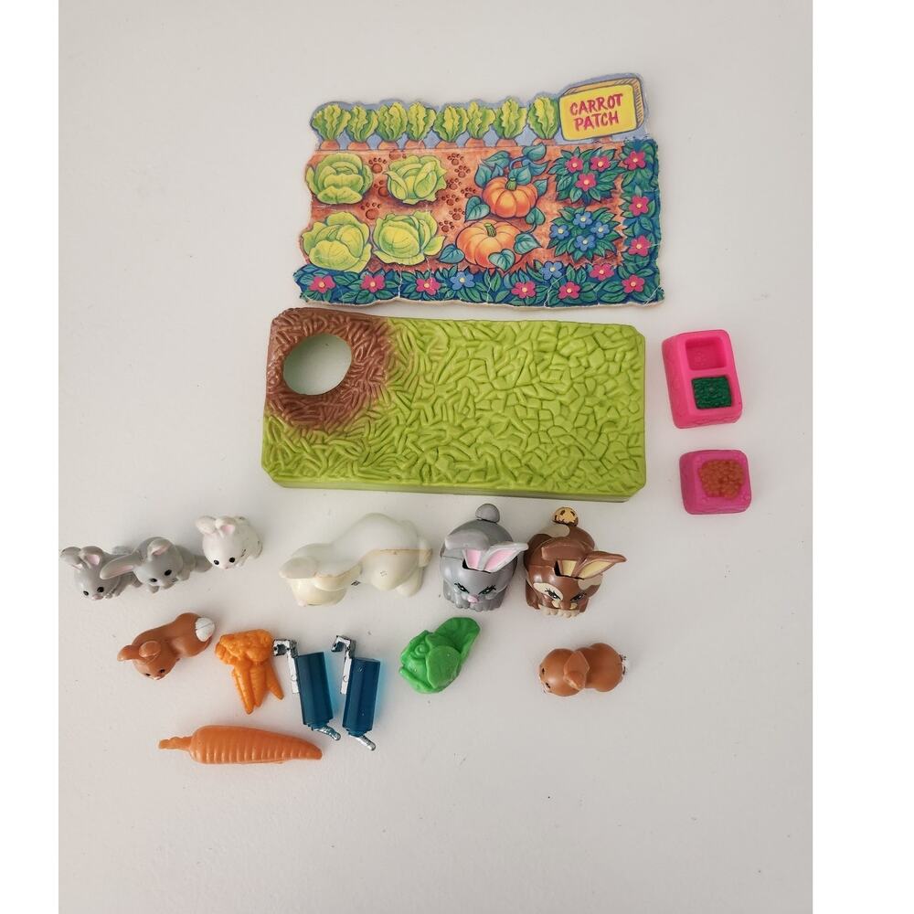 Vintage 1993 Kenner Rabbit Bunny Playset Lot 6 Rabbits Carrot Patch Accessories - Picture 2 of 9